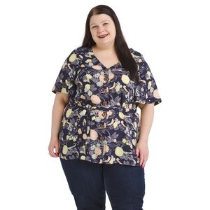 ModCloth Belted Navy Floral Top Plus Size 2x